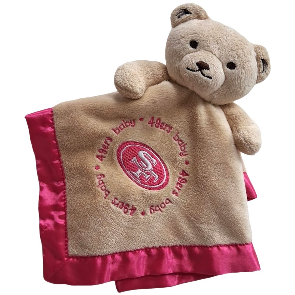 Baby Fanatic Pink Tan Bear San Francisco 49ers Baby Security Blanket Lovey Satin